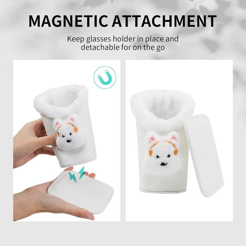 FlyingMage Store Plush Lined Eyeglasses Holder, Cute Magnetic PU Leather Glasses Stand Case for Women Men Kids - Image 4